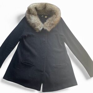 Anthropologie Moth Charcoal Cardigan with Faux Fur Collar